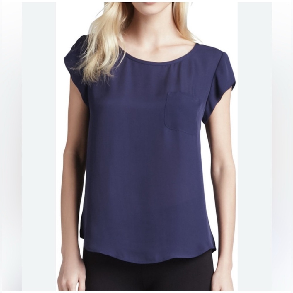 Joke navy Blue Rancher blouse top 100% silk XS